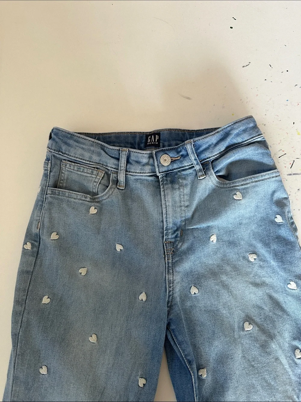 GAP Light Blue Jeans with White Heart Embroidery